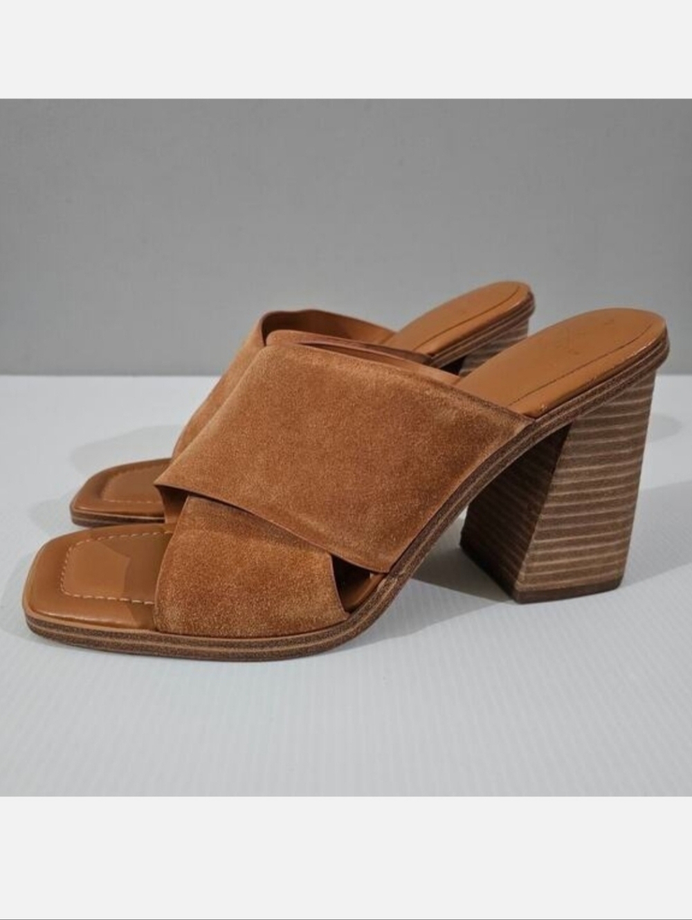 Marc Fisher Barli Block Heel Sandal Womens 11 Brown Leather Square Toe Summer